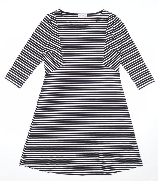 Per Una Womens Blue Striped Polyester Trapeze & Swing Size 12 Round Neck Pullover