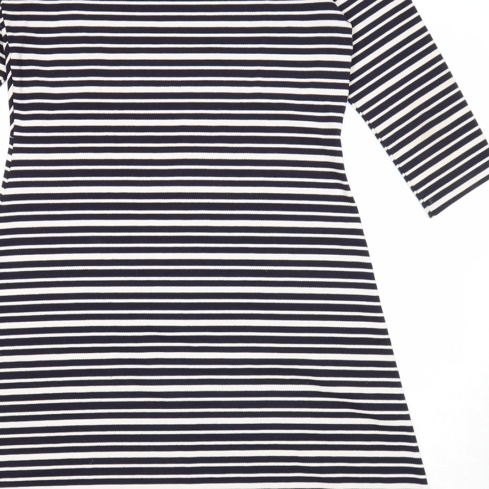 Per Una Womens Blue Striped Polyester Trapeze & Swing Size 12 Round Neck Pullover