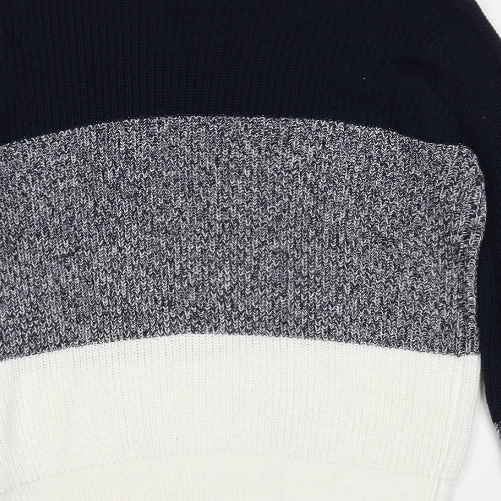 b.young Womens Blue Round Neck Striped Cotton Pullover Jumper Size XL