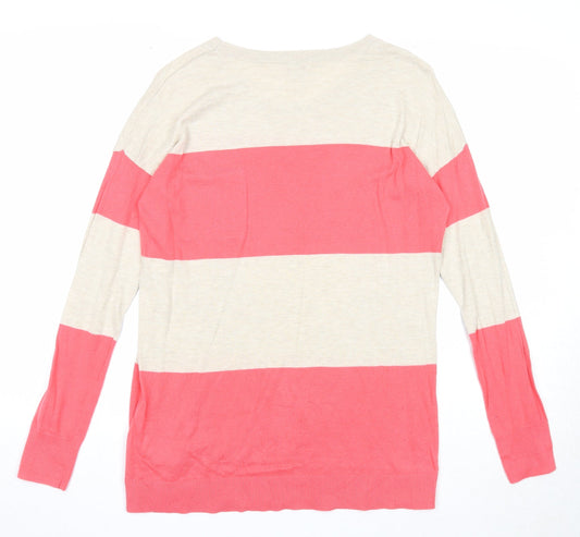 Gap Womens Pink Round Neck Striped Cotton Pullover Jumper Size S