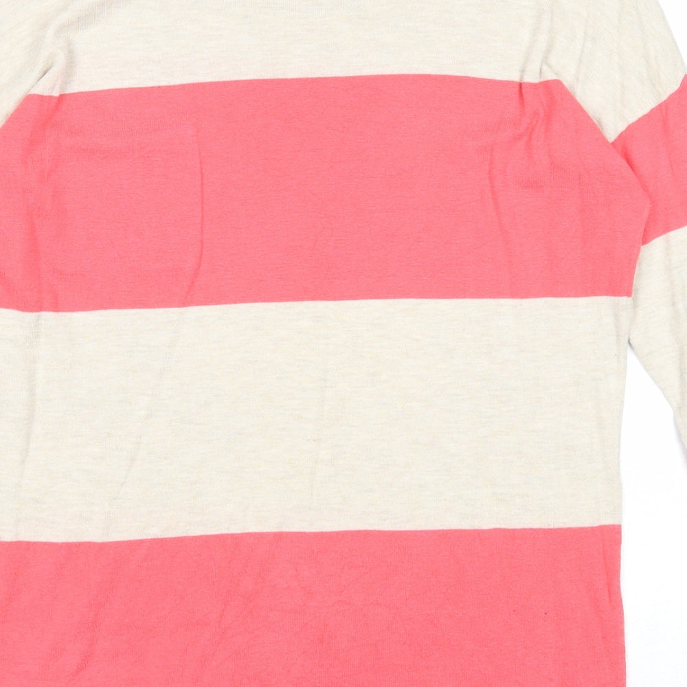 Gap Womens Pink Round Neck Striped Cotton Pullover Jumper Size S
