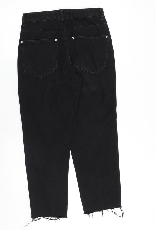 PRETTYLITTLETHING Womens Black Cotton Straight Jeans Size 8 Relaxed Zip