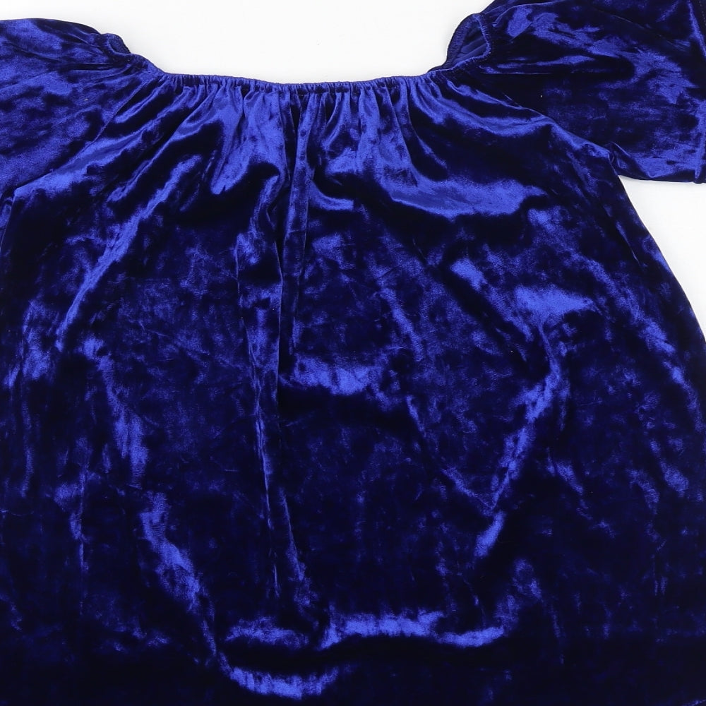 Quiz Womens Blue Polyester Basic Blouse Size 6 Round Neck