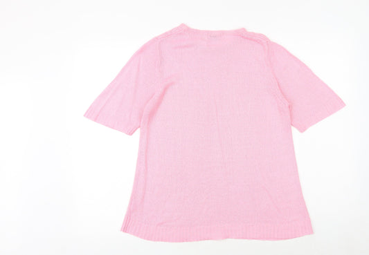 EWM Womens Pink Polyester Basic T-Shirt Size 14 Round Neck