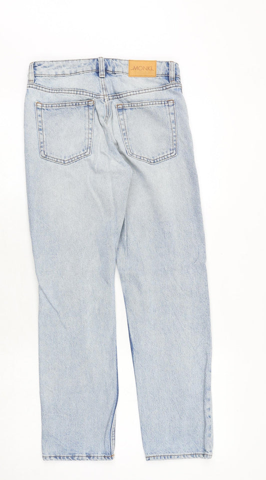 Monki Womens Blue Cotton Straight Jeans Size 28 in Regular Zip