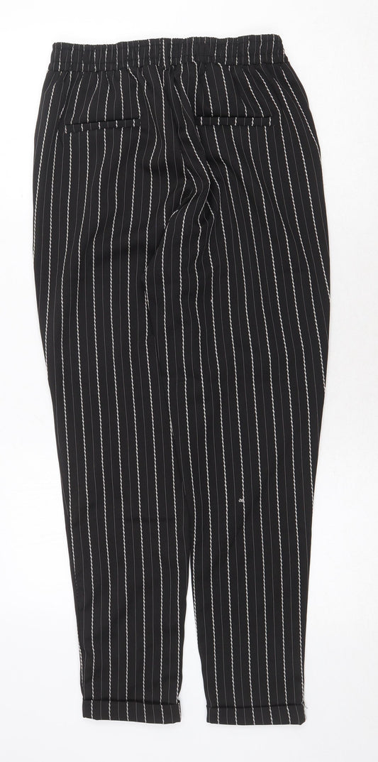 Select Womens Black Striped Polyester Trousers Size 10 Regular