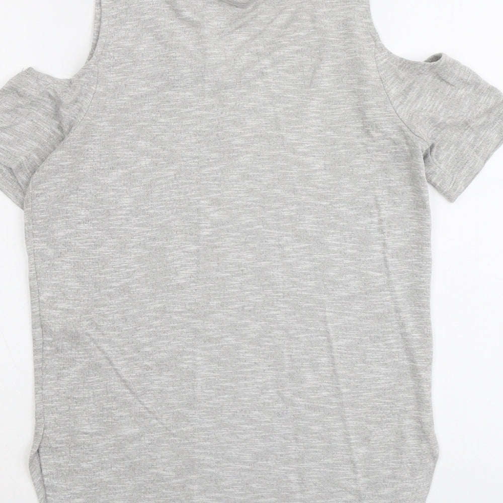 Select Womens Grey Viscose Basic T-Shirt Size 8 Round Neck - Cold Shoulder