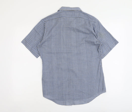 Mens UK Size 15.5 JB London Blue Button-Up Short Sleeve Casual Shirt