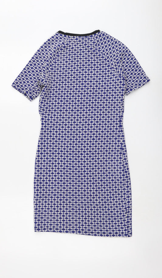 Topshop Womens Blue Geometric Polyester A-Line Size 8 Round Neck Pullover