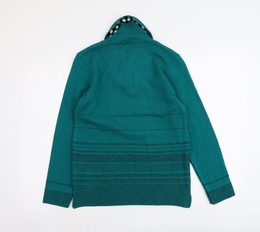 Envy Womens Green V-Neck Striped Acrylic Pullover Jumper Size XS