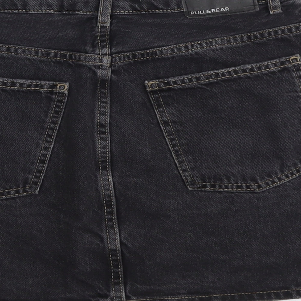 Pull&Bear Womens Grey Cotton Mini Skirt Size S Button