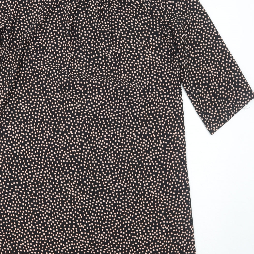 Nine Womens Black Polka Dot Polyester A-Line Size 8 V-Neck Pullover