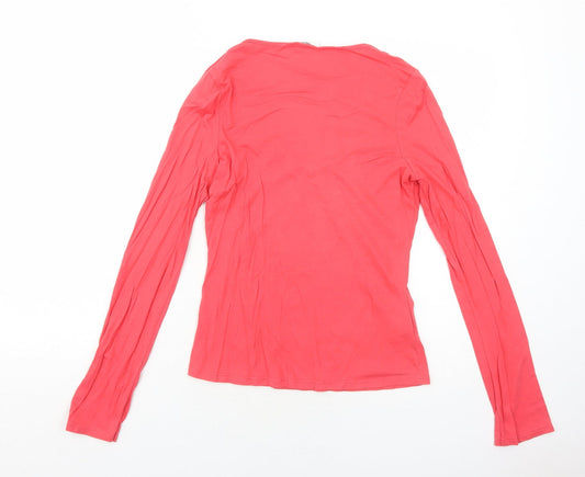 Promod Womens Red Cotton Basic T-Shirt Size M V-Neck