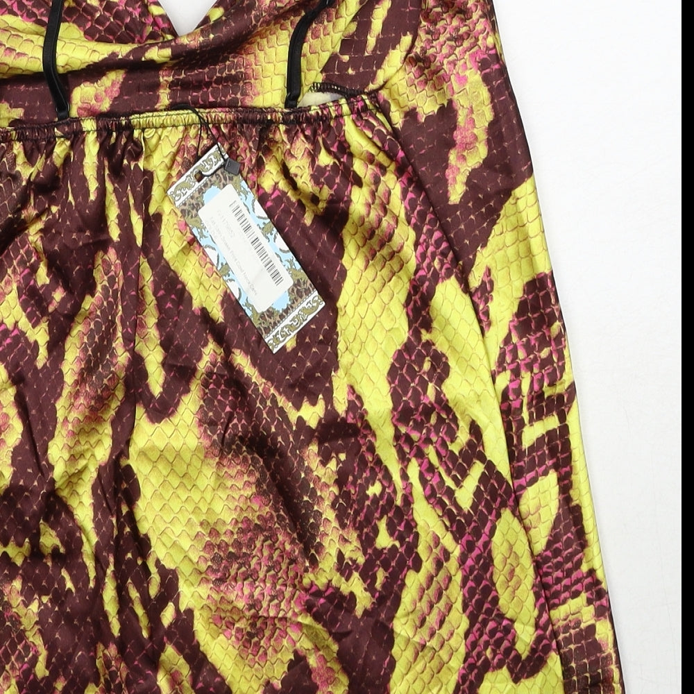 Boohoo Womens Multicoloured Geometric Polyester Basic Tank Size 6 Cowl Neck