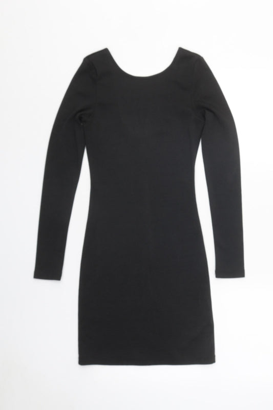 H&M Womens Black Polyester Bodycon Size 6 Scoop Neck Pullover