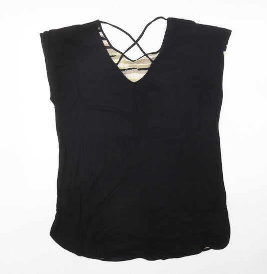 fransa Womens Black Geometric Polyester Basic Blouse Size M Round Neck