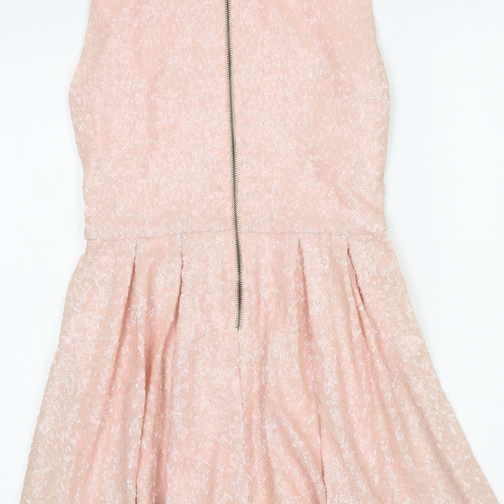 TNFC Womens Pink Polyester Fit & Flare Size M Round Neck Zip