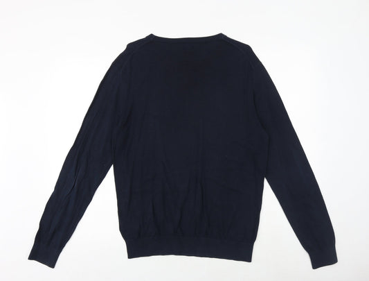 H&M Mens Blue Round Neck Cotton Pullover Jumper Size M Long Sleeve