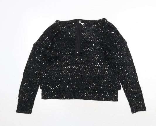 Womens UK Size 12 Ribbon Black Pullover Jumper