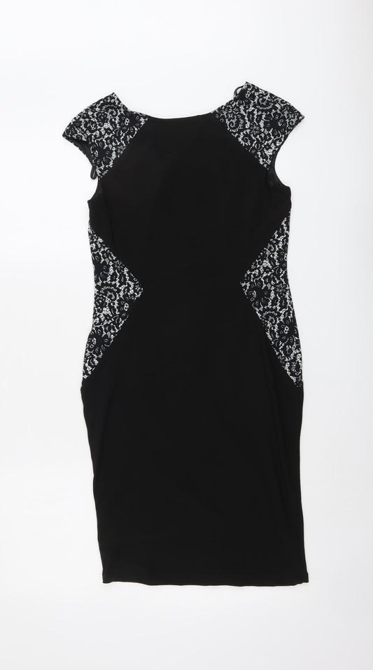 Simon Jeffrey Womens Black Floral Polyester A-Line Size 8 Round Neck Pullover