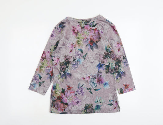Chianti Womens Pink Round Neck Floral Polyester Pullover Jumper Size 10