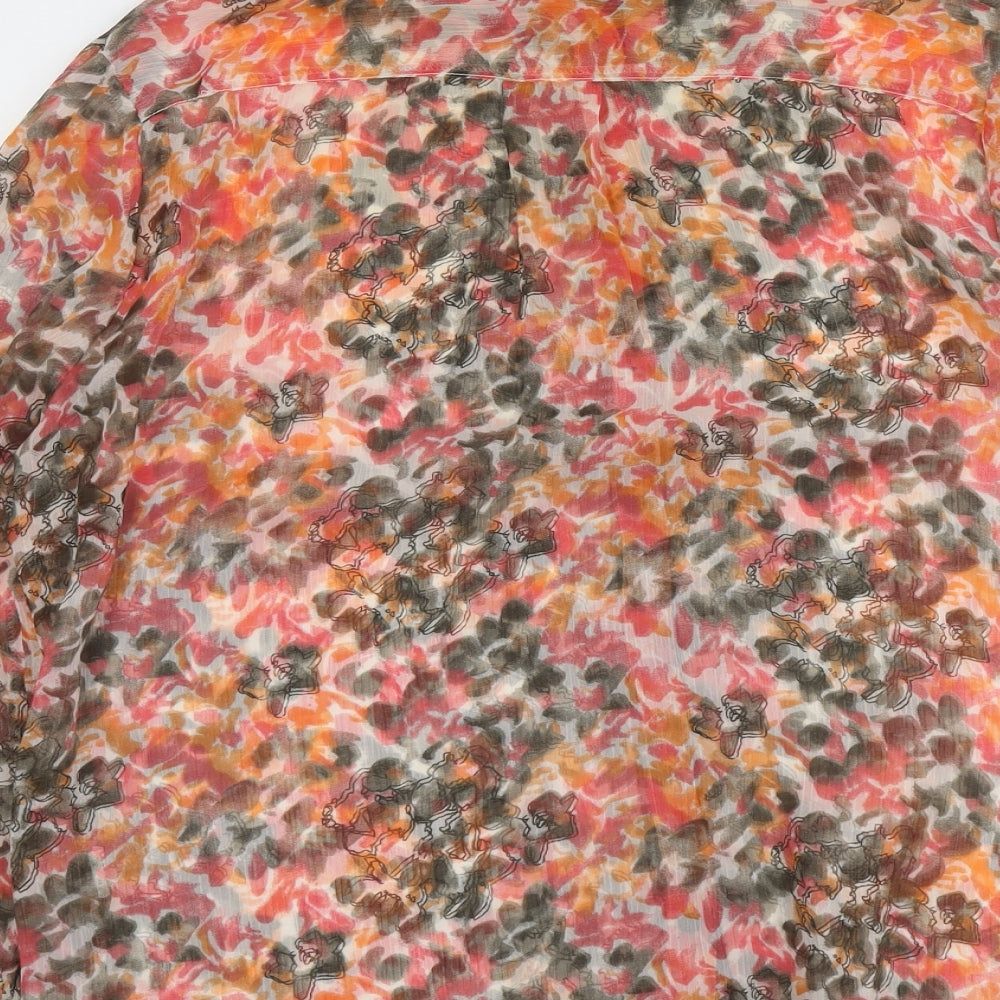 Boohoo Womens Orange Geometric Polyester Basic Button-Up Size 14 Collared