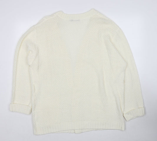 Boohoo Womens White V-Neck Acrylic Cardigan Jumper Size M - Size M/L
