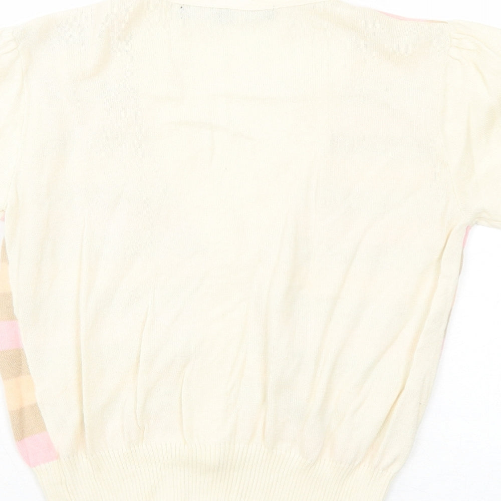 Pink Soda Womens Ivory V-Neck Striped Cotton Cardigan Jumper Size 10