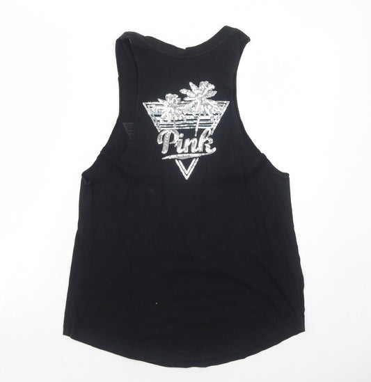 Womens UK Size S PINK Black Basic Tank