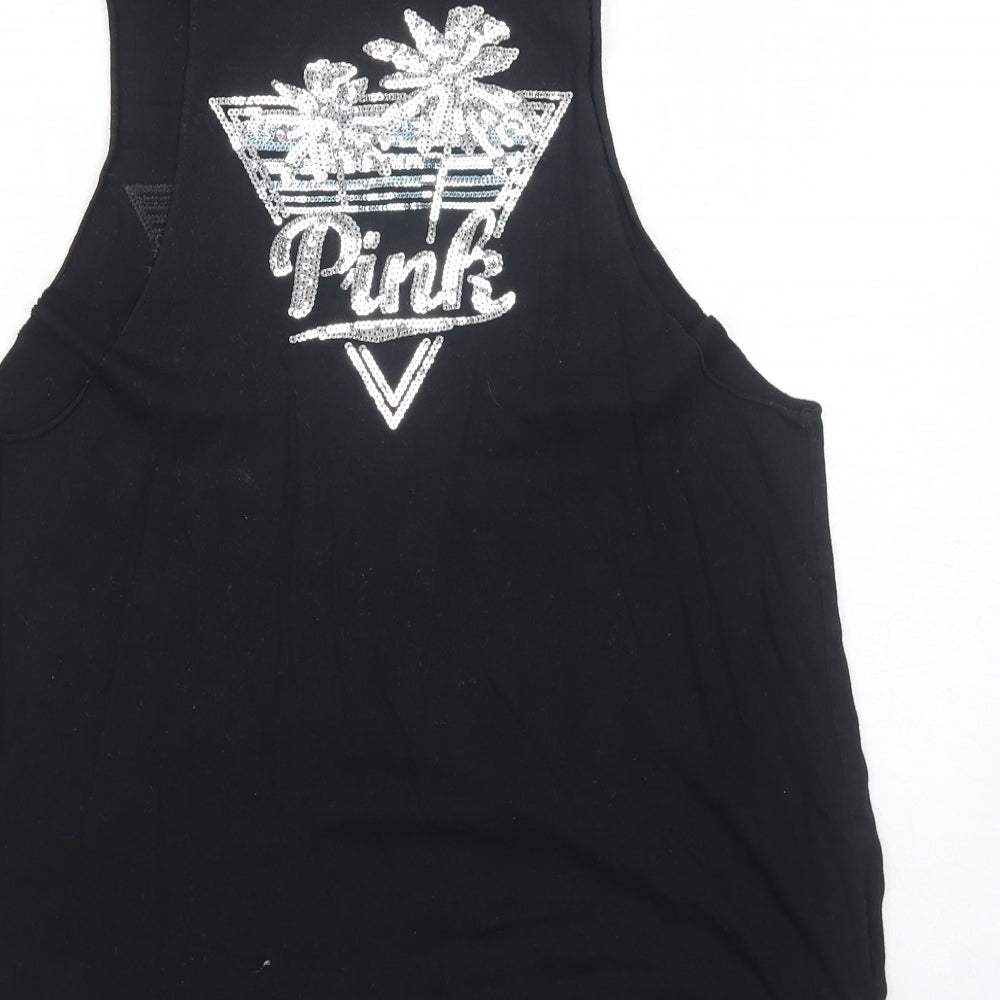 Womens UK Size S PINK Black Basic Tank