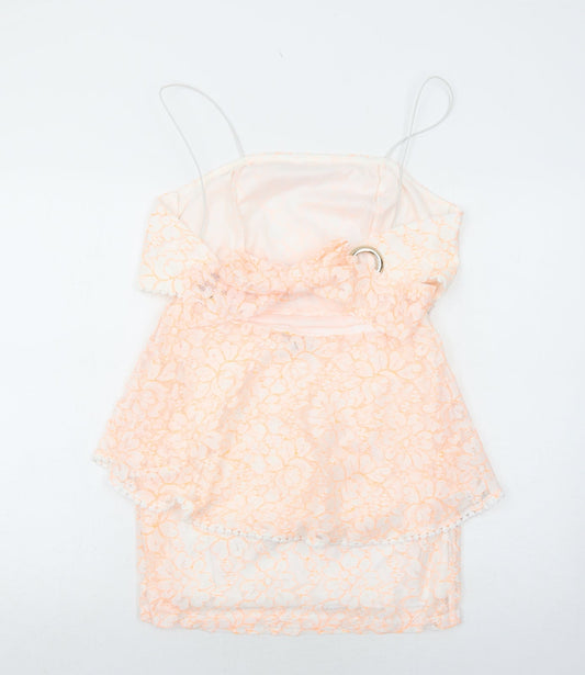 PRETTYLITTLETHING Womens White Floral Polyester Slip Dress Size 10 Square Neck Zip