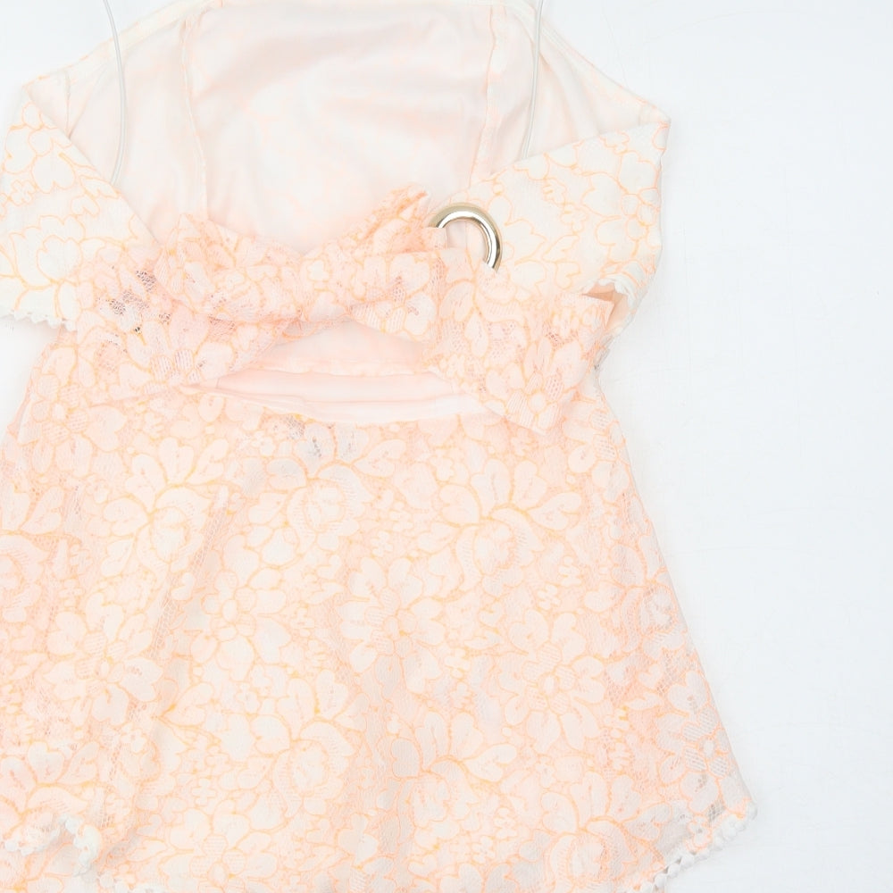 PRETTYLITTLETHING Womens White Floral Polyester Slip Dress Size 10 Square Neck Zip