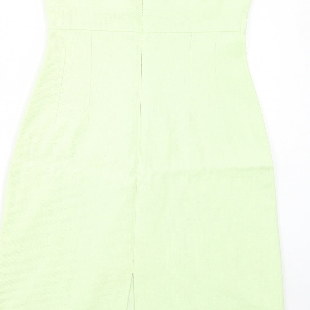 Oasis Womens Green Cotton A-Line Size 14 Square Neck Zip