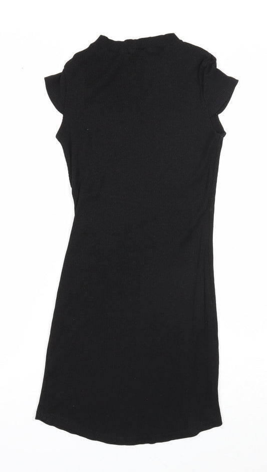PRETTYLITTLETHING Womens Black Cotton Trapeze & Swing Size 8 Round Neck Pullover