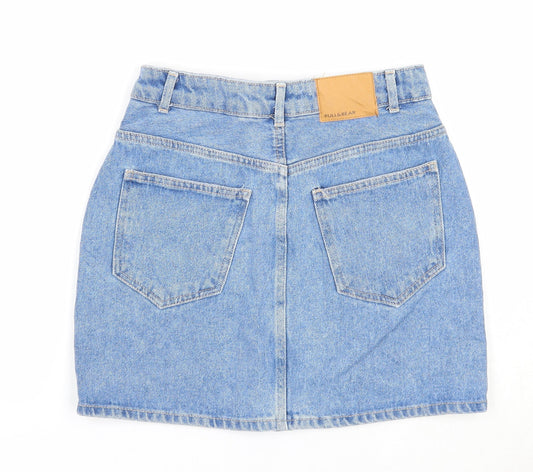 Pull&Bear Womens Blue Cotton A-Line Skirt Size 26 in Button