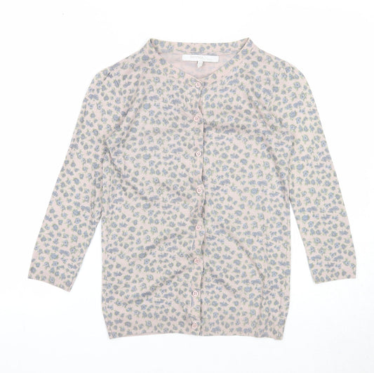Bershka Womens Beige Round Neck Floral Acrylic Cardigan Jumper Size M