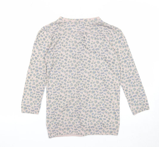 Bershka Womens Beige Round Neck Floral Acrylic Cardigan Jumper Size M