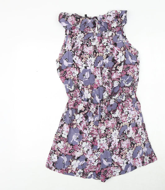 NEXT Womens Purple Floral Viscose Playsuit One-Piece Size 6 Button