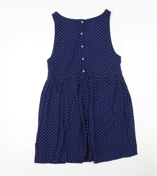 H&M Womens Blue Polka Dot Viscose Fit & Flare Size 8 Round Neck Button