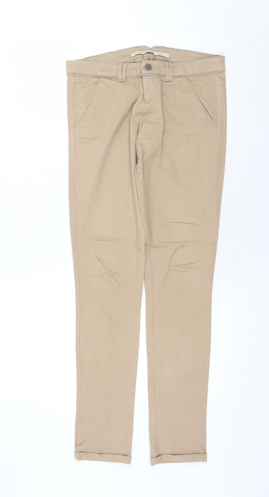 Womens UK Size 6 Bershka Regular Fit Straight Beige Jeans