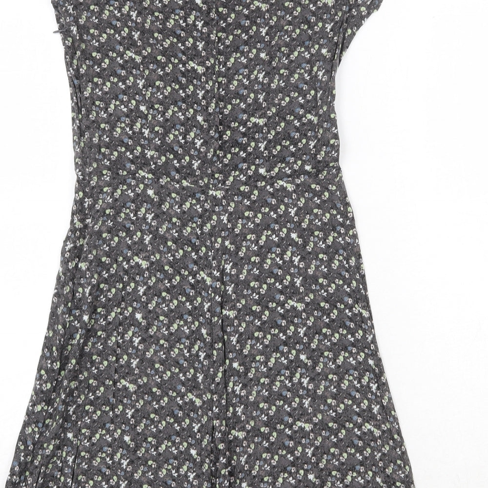 Only Womens Grey Floral Viscose A-Line Size 6 Round Neck Zip