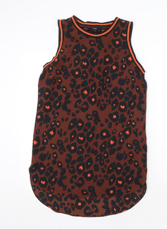 NEXT Womens Brown Animal Print Polyester A-Line Size 6 Round Neck Pullover - Leopard Pattern