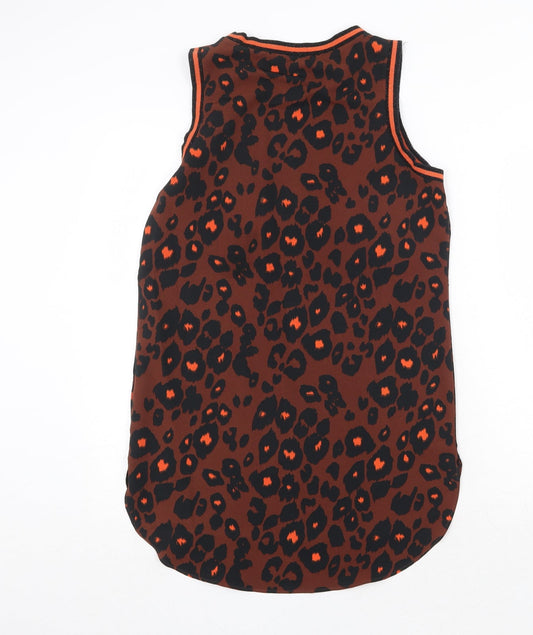 NEXT Womens Brown Animal Print Polyester A-Line Size 6 Round Neck Pullover - Leopard Pattern