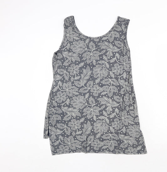 CMD Womens Grey Floral Viscose Basic Tank Size 12 Round Neck
