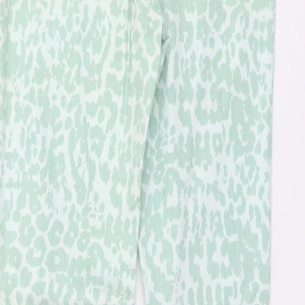 ORSAY Womens Green Animal Print Cotton Straight Jeans Size 6 L30 in Regular Button - Leopard Pattern