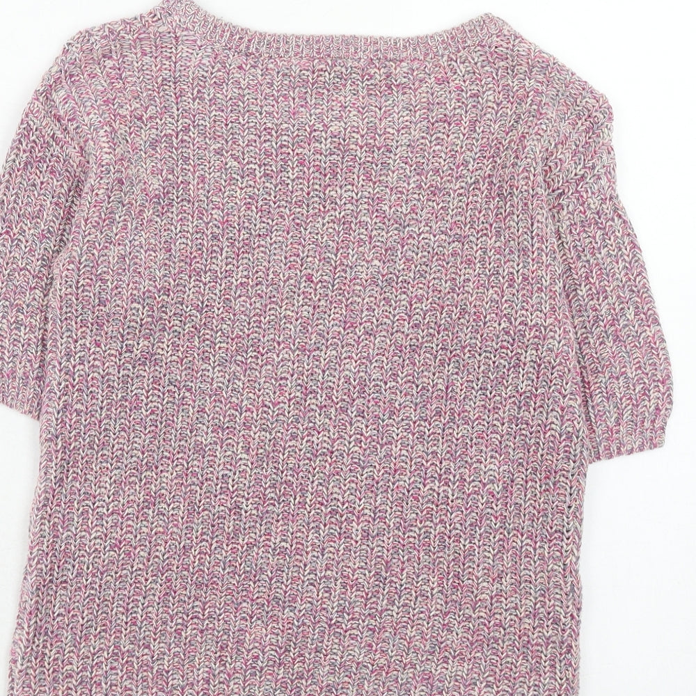 BHS Womens Pink Round Neck Geometric Cotton Pullover Jumper Size 8