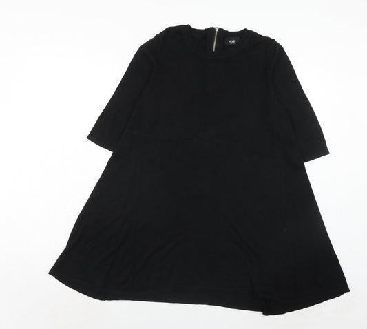 Wallis Womens Black Viscose Trapeze & Swing Size S Round Neck Zip