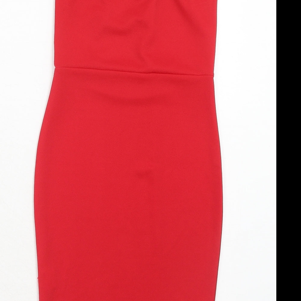 PRETTYLITTLETHING Womens Red Polyester Bodycon Size 6 Square Neck Pullover