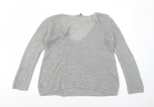 H&M Womens Grey V-Neck Acrylic Pullover Jumper Size S