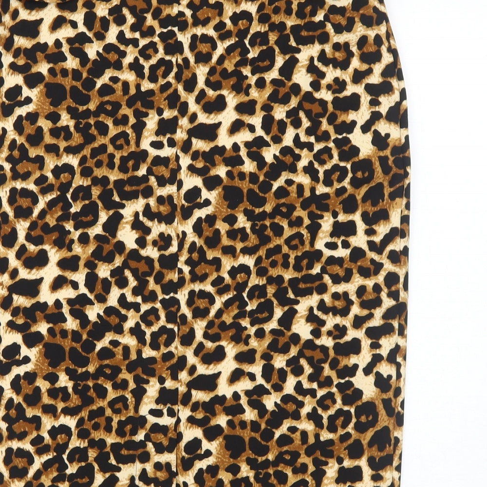 Rorox Womens Brown Animal Print Polyester Straight & Pencil Skirt Size M Zip - Leopard Print